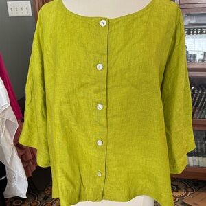 bryn Walker Lime Green Linen Button-Front Top